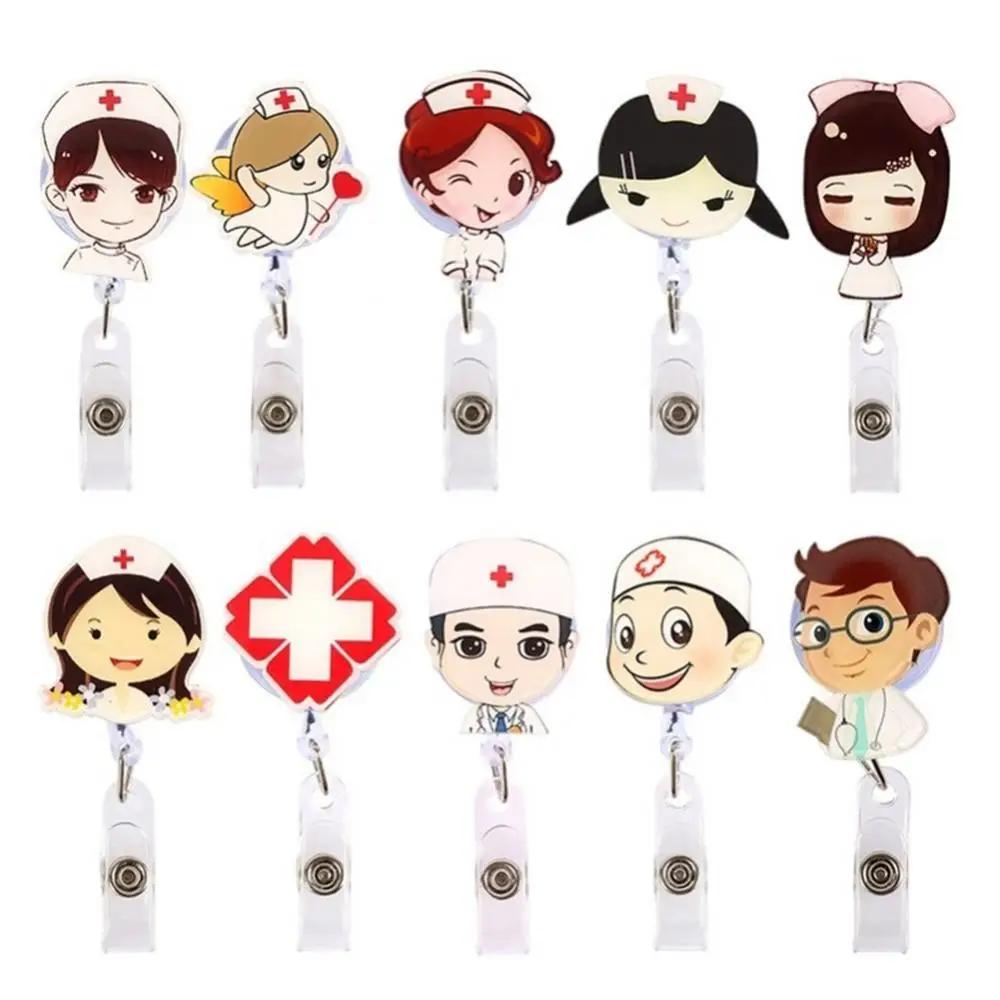 

Cartoon Nurse Doctor Retractable Reel ID Badge Tag Name Card Tag Clip Holder