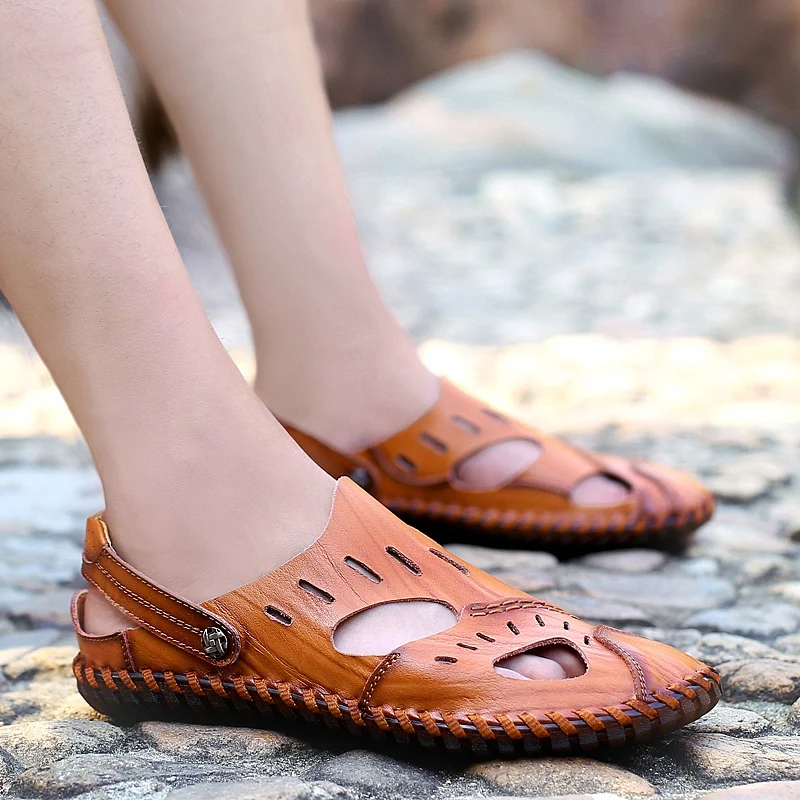 

Sandals Men Leather Sandals-men Sandalia Masculina Camel Sandals Mens Beach Men Roman Men's Fashion Sandalias Hombre Cuero
