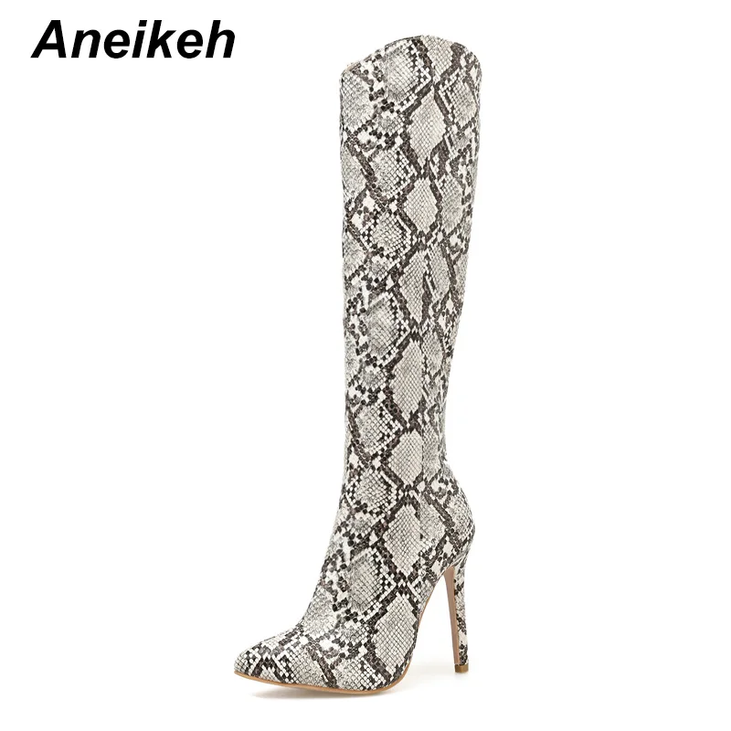 serpentine Aneikeh/Новинка г.; Модные женские ботинки из змеиной кожи; обувь на высоком тонком каблуке на молнии; вечерние ботинки до середины икры для танцев; ботинки «Челси» с острым носком - Цвет: serpentine