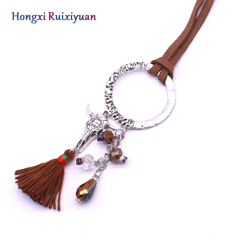 Модное Длинное Ожерелье из сплава в стиле ретро с кисточками виде Головы Быка и