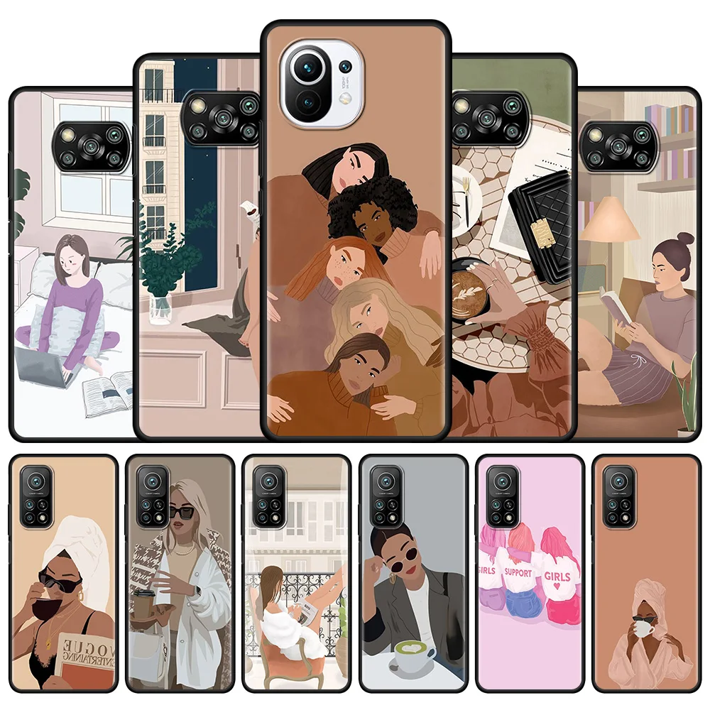 

Black Case for Xiaomi Poco X3 NFC X3Pro M3 Pro 5G F3 GT X3 GT Pocophone F1 Phone Cover Bag Fundas Girls' Leisure Time Painting