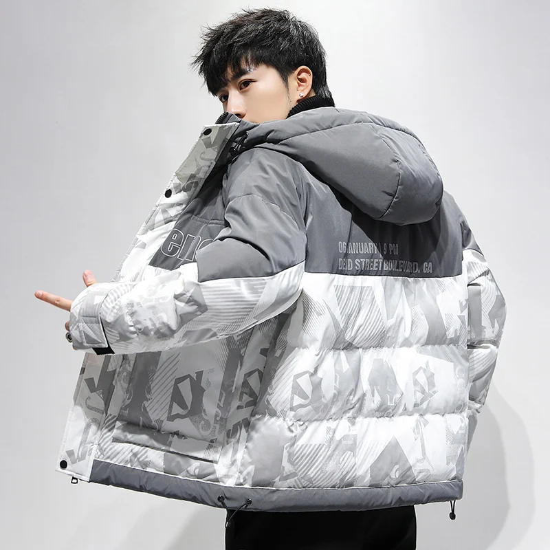 New Casual Winter Mens Bright Hooded Cotton-Padded Jackets Outwear Waterproof Parkas Large Size Down Coats Hip Hop Tops Clothing