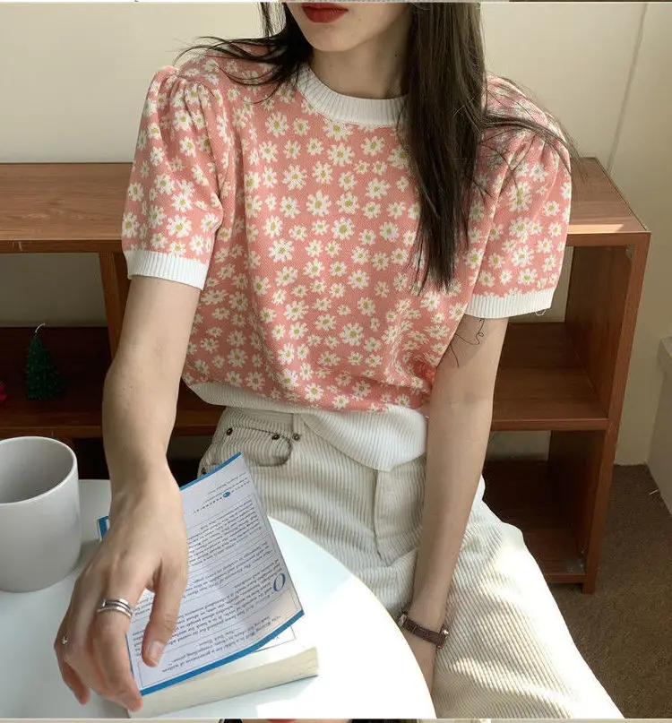 Woherb летняя корейская мода тонкая трикотажная футболка Женские винтажные топы с