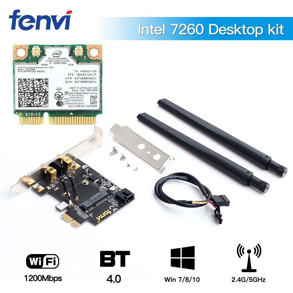 Беспроводная сетевая мини-карта PCI-E Intel 7260 Bluetooth4.0 для настольного ПК PCIE адаптер