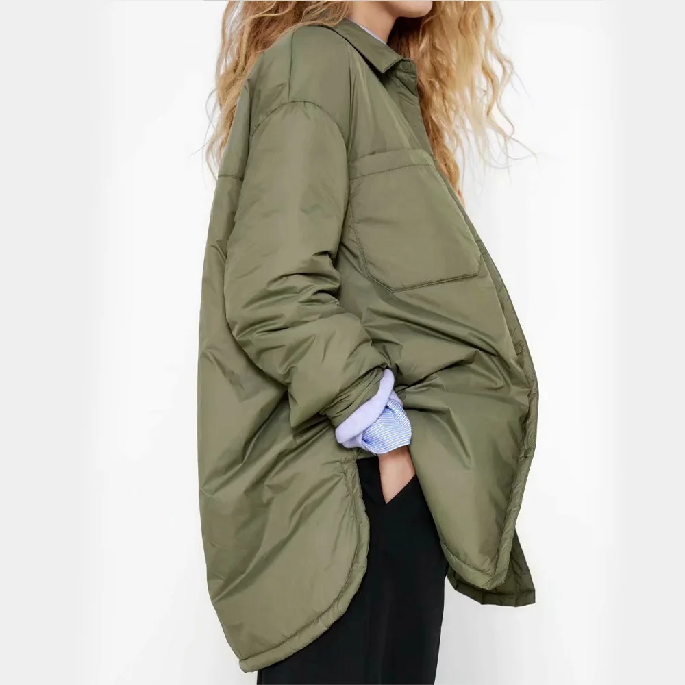 Winter Women Jacket Warm and Elegant Coat Oversized Lightweight Parka Coat Casual Loose Long Coat Retro Khaki Cotton Coat 2021