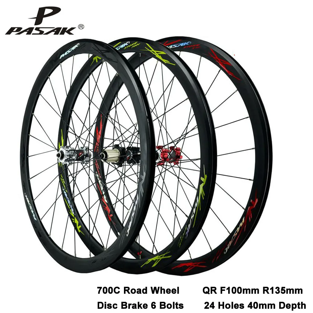 

Pasak 700c Wheelset Road Bike Wheels 40mm Depth Disc Brake QR F9x100 R9x135 Round Spoke 24 Holes Caliper Rim V Brake