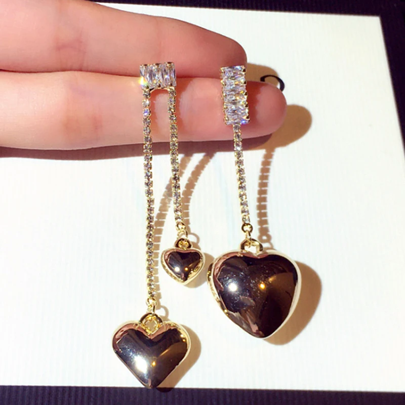 

Trendy Design Heart Shaped Drop Earrings for Women Asymmetry Jewelry Bling AAA Zirconia S925 Needle Wedding Party Ins Gift Hot