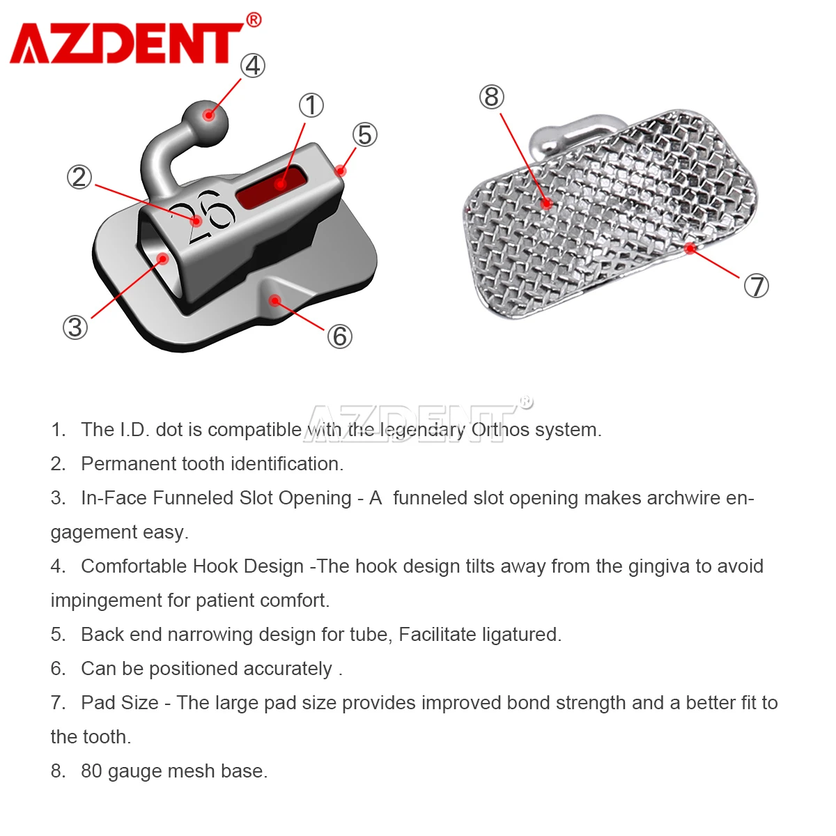 5 упаковок AZDENT Стоматологические Ортодонтические щечные трубки для 1st боковых