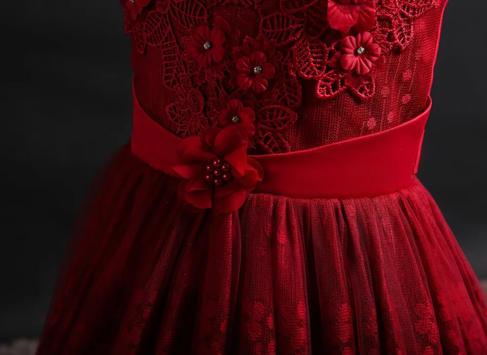 Wedding Party Dress for Girls Lace First feast princess Long Dress New Exchange Dress Ball Beauty Sexy Shoulder Dress