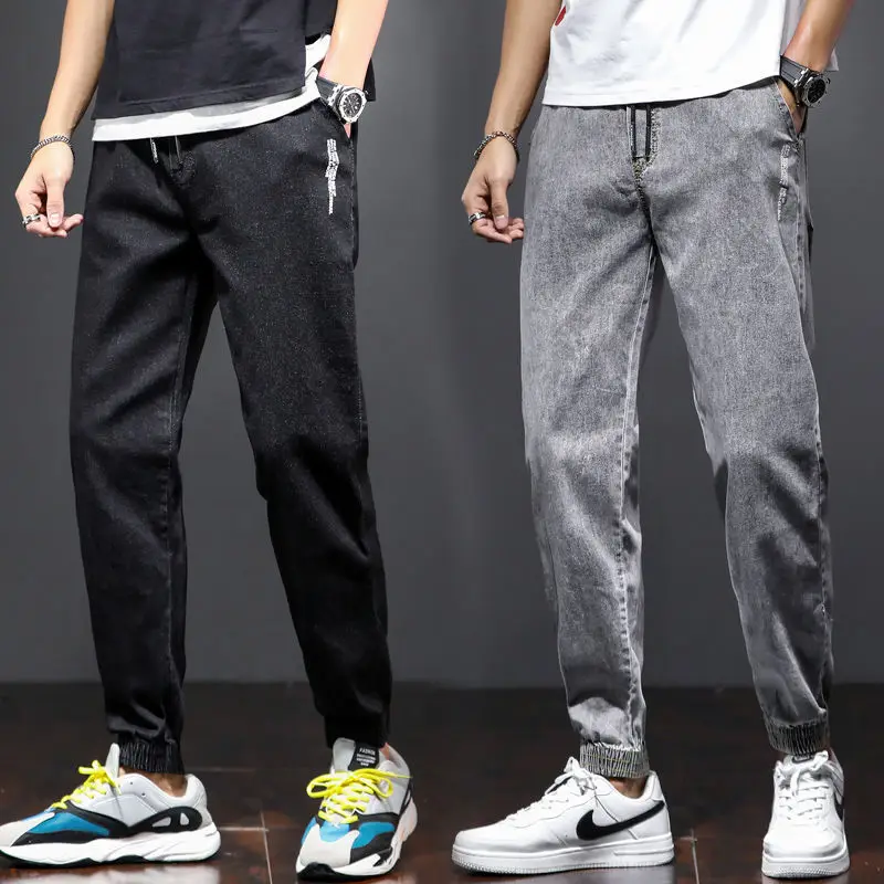 Gray Vintage Jeans Men Korean Baggy Harem Trousers Denim Male Ankle Length Jogger Pants Leisure Cargo Pants Men Bottoms Jeans