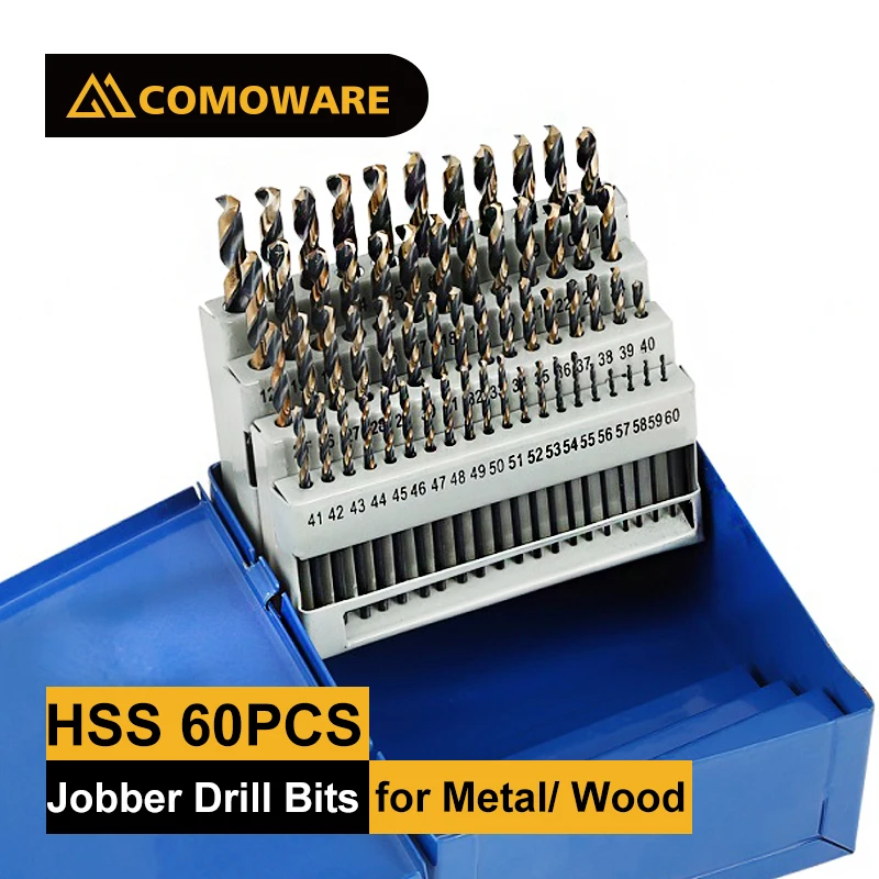 

COMOWARE HSS Drill Bit Set Jobber Length for Metal Wood Plastic Black Gold Finish 60pcs Number Size with Indexed Storage Case