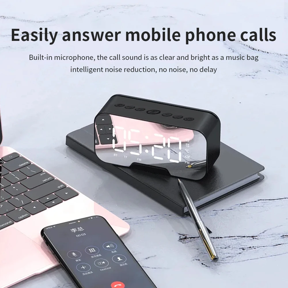 Будильник BELKA светодиодный зеркальный с сабвуфером беспроводной Bluetooth-динамик MP3