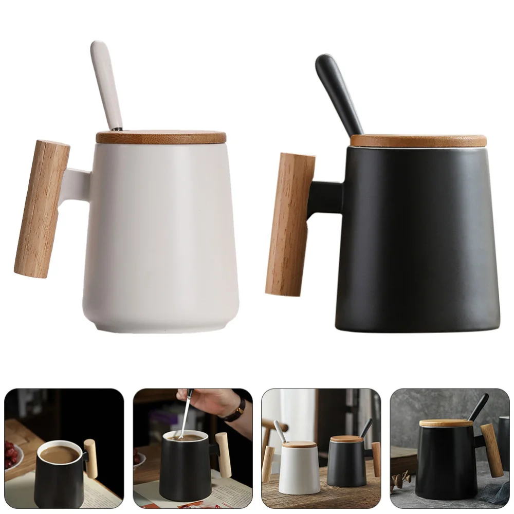 

2 Pcs Practical Coffee Mugs Breakfast Mugs Simple Mugs with Lid and Spoon
