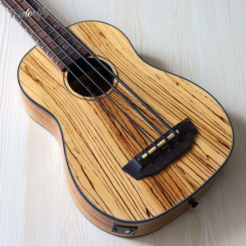 

Lef hand 30 inch Full Zebra wood body electric ukulele guitar matte finish 4 string mini guitar uk bass guitar with small flaw