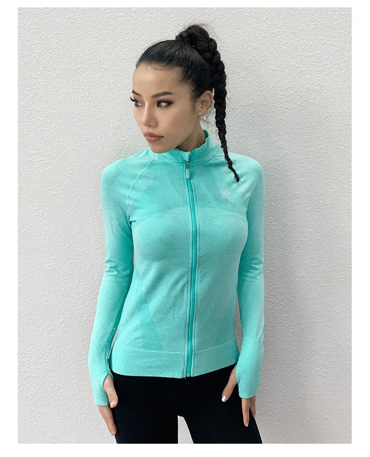 

Women's Sports Slim Seamless Running Jacket Gym Long sleeves Fitness Workout Quick Dry Elastic Zippered Outdoor Sports Jacket