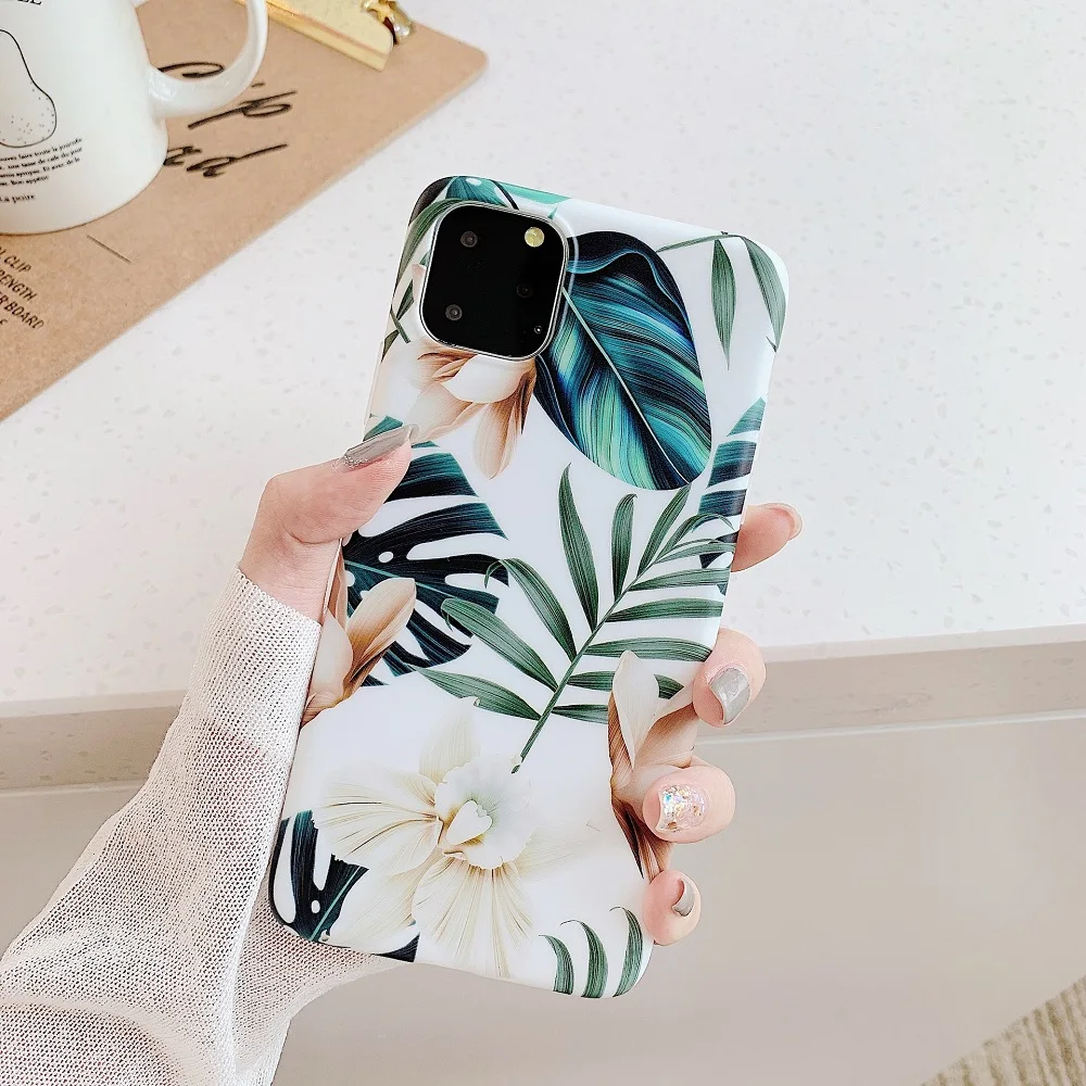 

10Pcs/Lot Luxury Flowers Leaf Phone Case For iphone 12 Mini 11pro Max X XR XS Max SE 2020 6 S 7 8 Plus Retro Soft TPU Back Cover