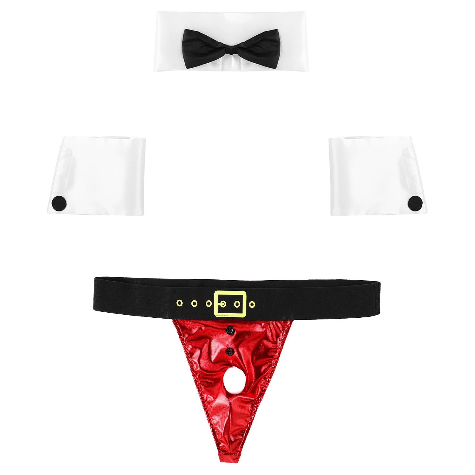 

Men Christmas Underpants Underwear Suit Sexy Collar Cuffs with Low Waist Shorts Role Play Costume Outfits Club Dance