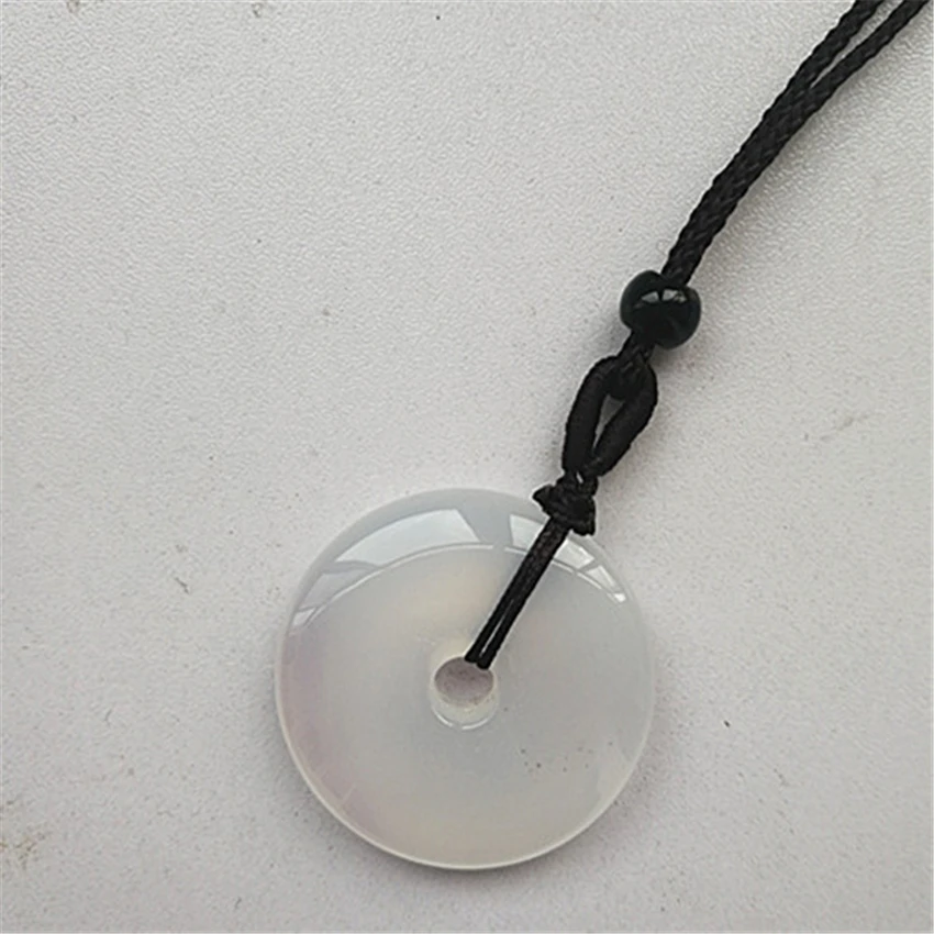 Natural White Transparent Chalcedony Donut Necklace Pendant Hand Carved Gems Lucky Amulet Fashion Jewelry Gift | Украшения и
