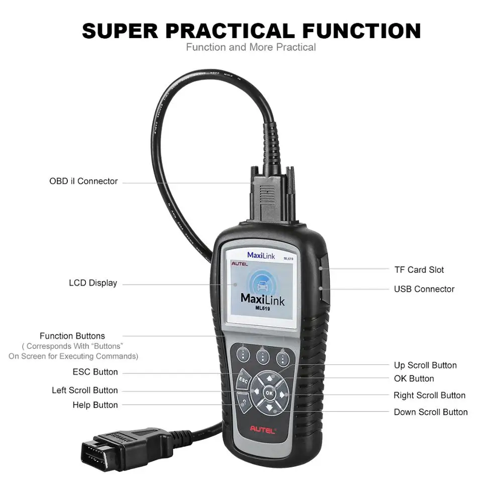 Autel MaxiLink ML619 CAN OBD2 сканер ABS SRS подушка безопасности Автомобильный диагностический