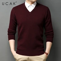 ucak brand casual sweater men clothing new arrival v neck solid color streetwear sweater pull homme autumn winter pullover u1326