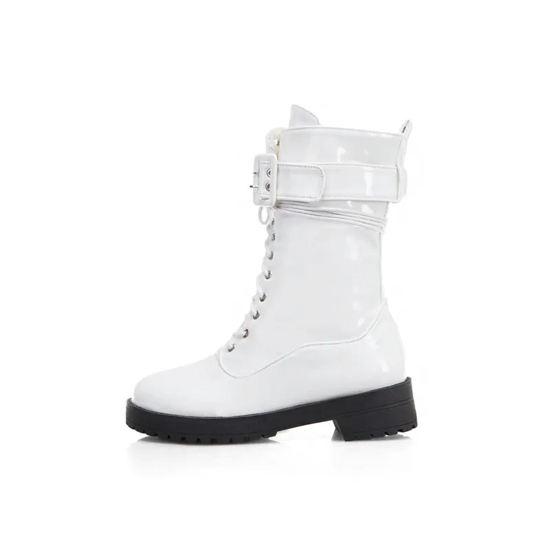 Женские ботинки FEDONAS зимние из лакированной кожи на высоком каблуке с пряжкой в