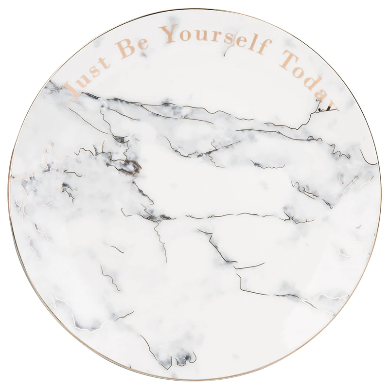 Набор фарфоровой посуды керамическая тарелка под золото белый мрамор украшение