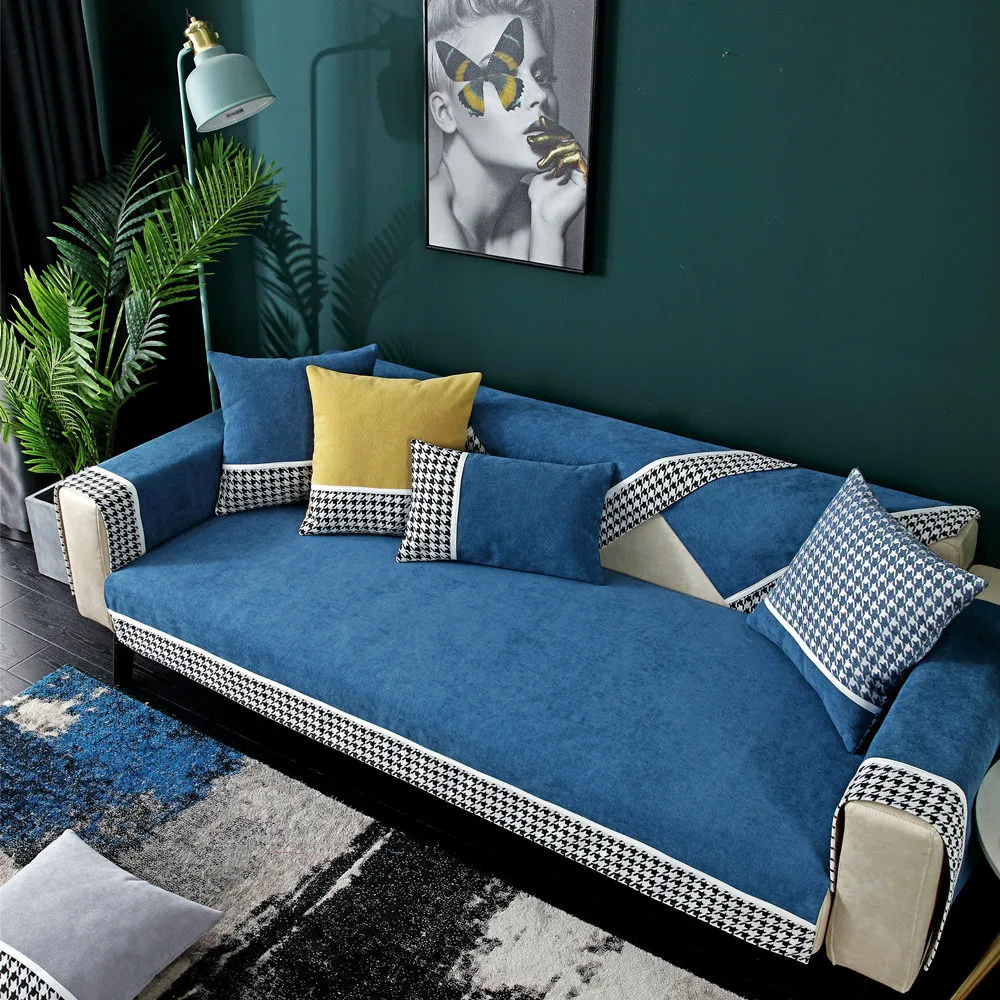

Chenille Sofa Mat Houndstooth Light Luxury Sofa Cushion Towel Anti Slip Sofa Towel Seat Pad Multi-size For Home Sofa Couch Decor