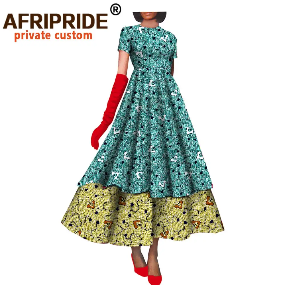 African Dresses for Women Fashion Party Sexy Midi Dress Bazin Riche Printed Clothing Short Sleeve Dashiki Ankara Wear A722502
