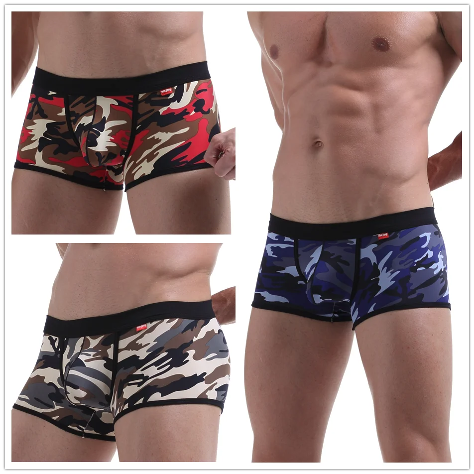 

Wholesale Hot Man Underwear Sports Leisure Military Camouflage Shorts Ice Silk Boxer Pants are cool, Silky Fabric sexy