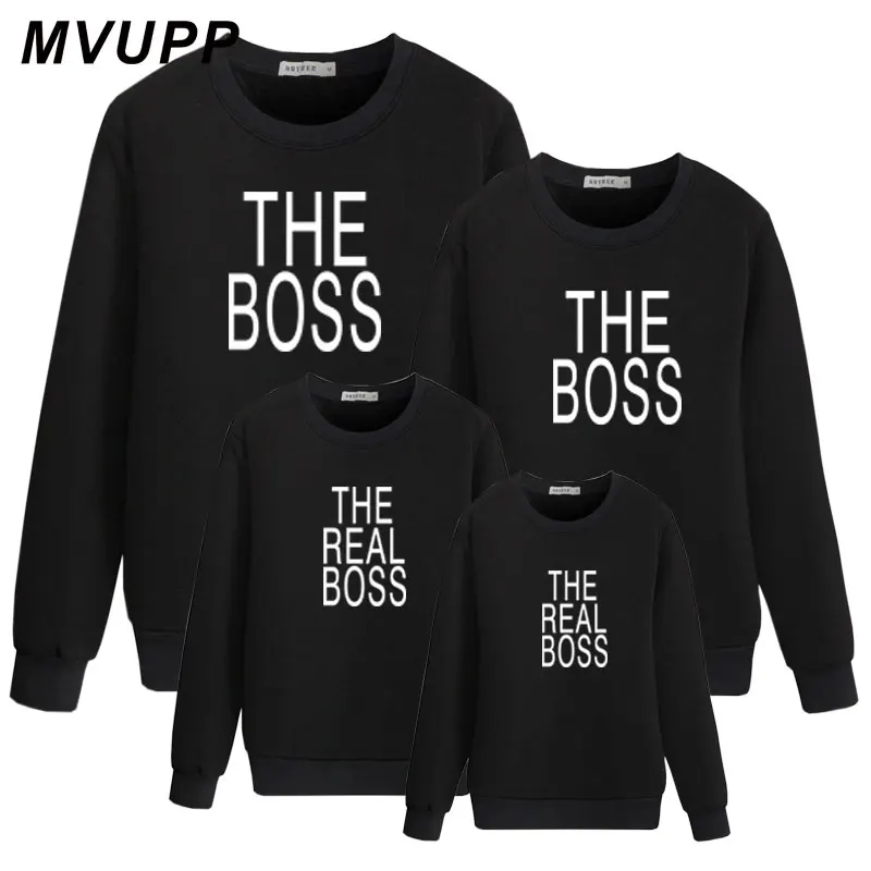 Семейный свитшот с надписью REAL BOSS для папы мамы дочки и сына Одинаковая одежда
