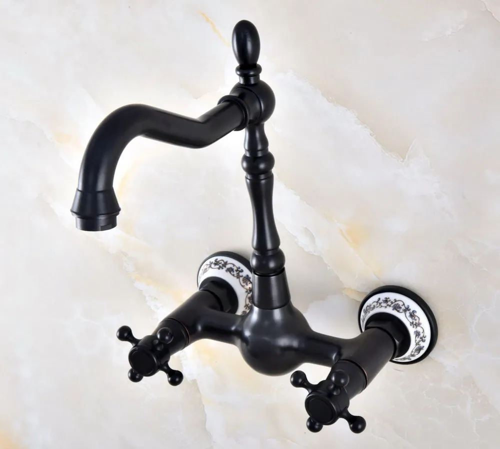 

Black Oil Rubbed Brass Two Hole Cross Handle Kitchen Bathroom Basin Faucet Sink Mixer Hot / Cold Tap Swivel Spout 360' dnf850