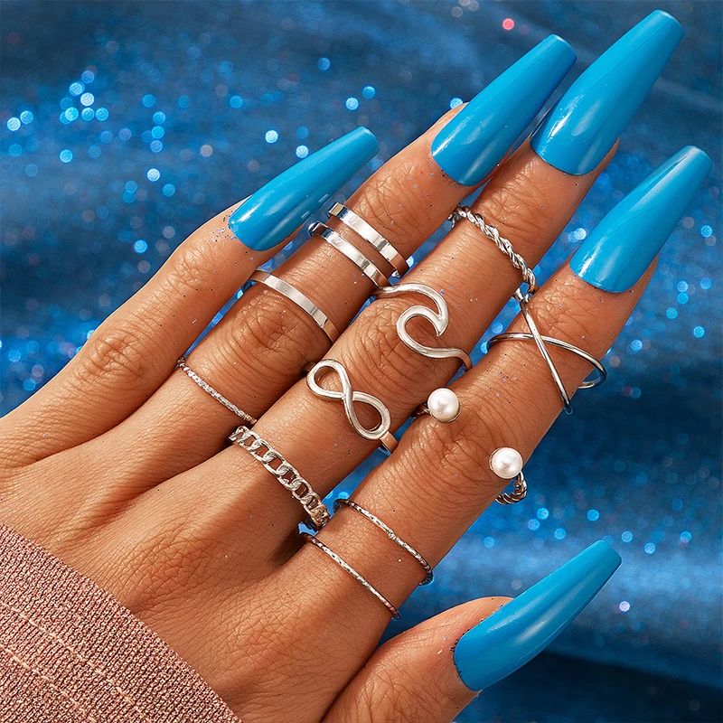 

Hot selling Gold Silver Color Rings Set For Women Fashion Geometric Twist Hollow Open Ring Joint Finger Rings Charm Jewelry