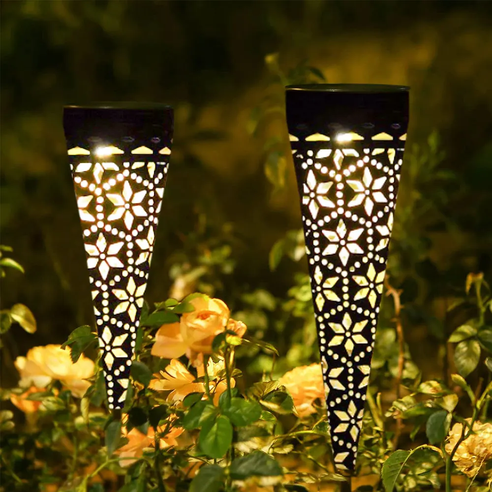 

New 2 Pack Solar Garden Metal Lamp Outdoor IP65 Waterproof Lawn Spike Night Light Patio Balcony Decor Landscape Lighting
