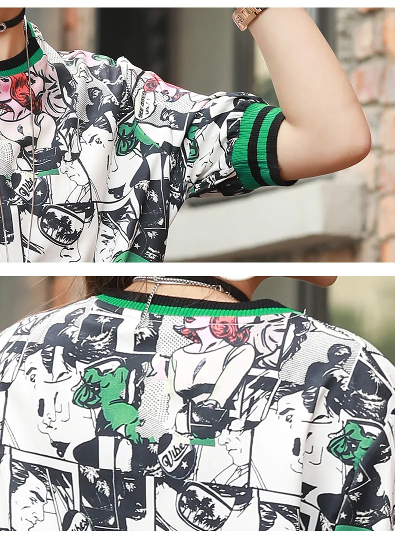 

Vefadisa High Quality Green Comics Character Print T-shirt Women 2021 Summer Fashion Print T-shirt Plus Size Casual Tops QYF5510