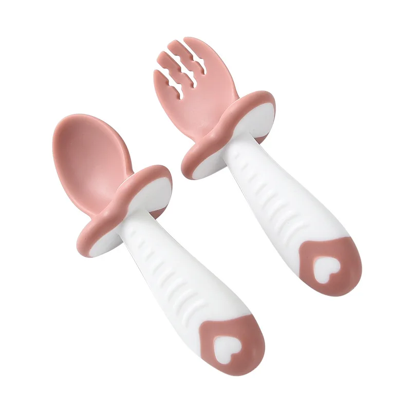 

Baby Training Soft Head Spoon and Fork Short Handle Kids Spoon Fork Set BPA Free