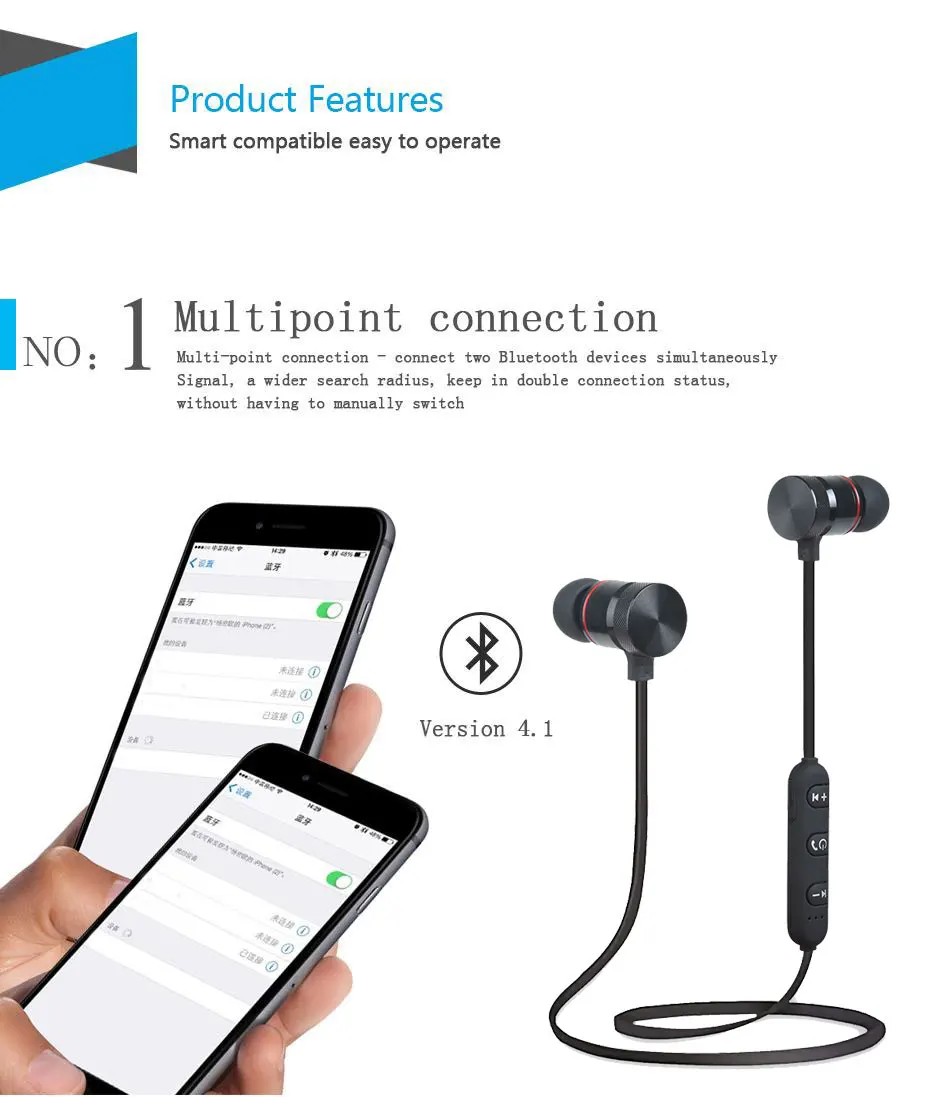 Беспроводные Bluetooth-наушники Vsidea спортивные наушники для бега с мощными басами
