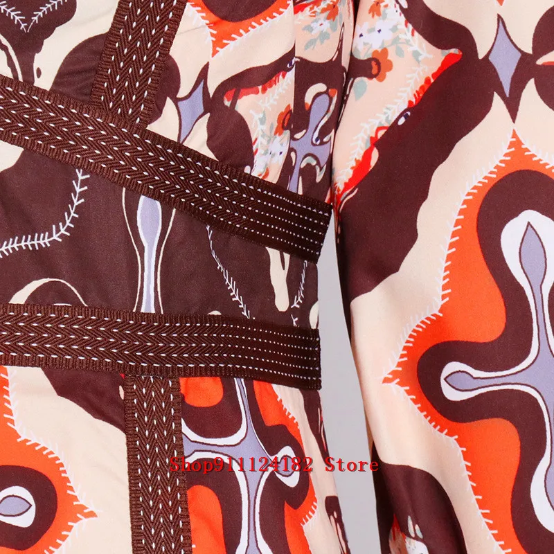 

2021 Spring And Summer European And American Celebrity Style Sexy V-Neck Hem Split Open Leg Stitching Printed Dress Long Skirt