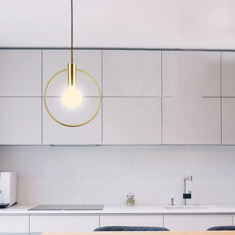 

New Personality Pendant Lights Single Head Ring for Bedroom Bedside Dinning Bar Porch Lighting Fixture Hanging Lamp