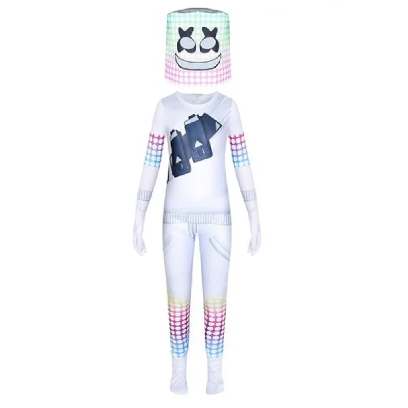 

Kids Halloween Performance Clothes Hundred Major Electronic Syllables CosplayDJ Cotton Candy Band Marshmello One-piece Clothes