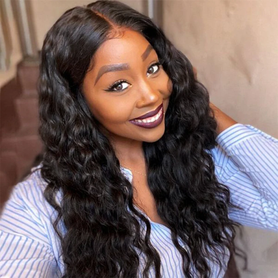 180 плотность свободные глубокие волнистые кружевные передние парики из