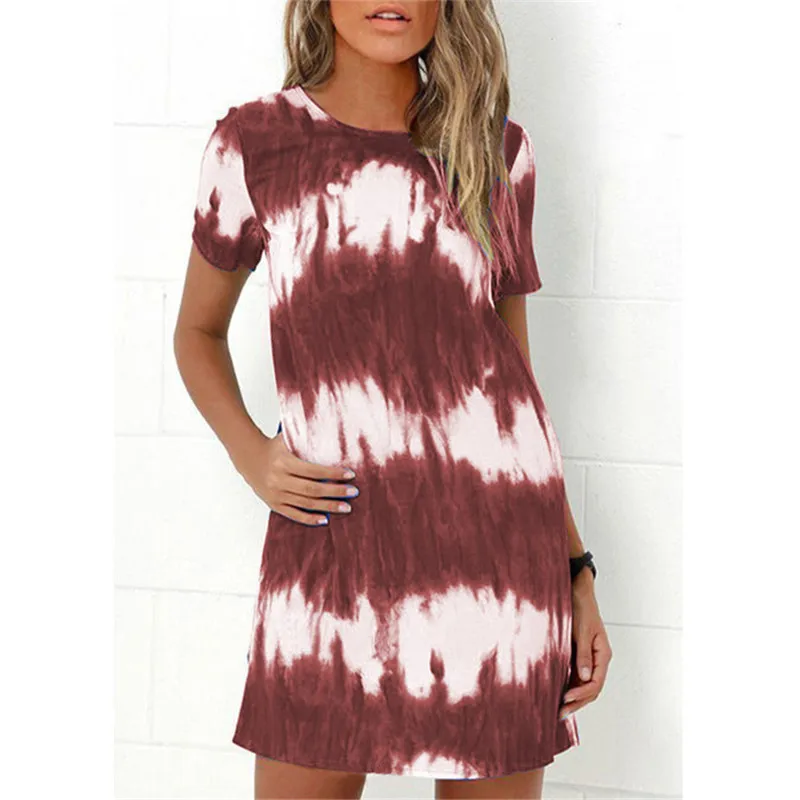 

2020 New Summer Dresses Women Casual Short Sleeve Tie-dye Print A-line Dress Streetwear Sundress Loose Dress Large Size Vestidos