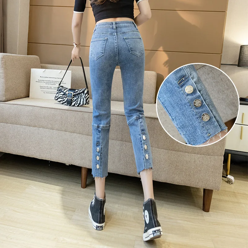 

Jeans four seasons new elastic slim fit slim straight quarter jeans women's wear