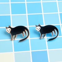 black cat with skull face enamel pins custom dark brooches animal gothic bag lapel pin shirt badge jewelry gifts brooches women