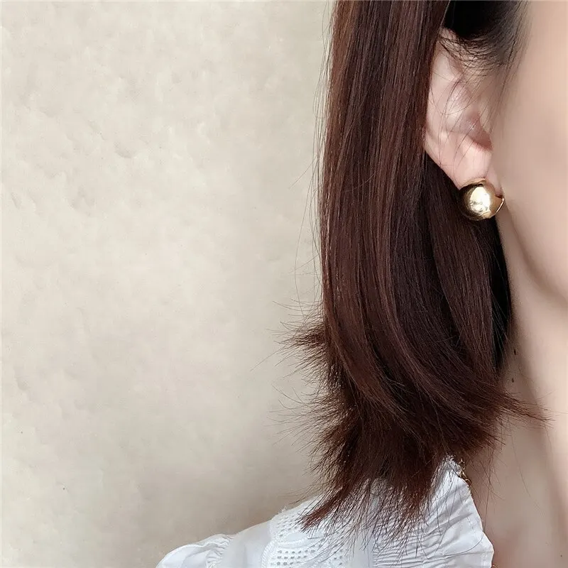 

A00889 Punk Real 925 Sterling Silver Minimalist Geometry Spherical Bead Ball Stud Earrings for Women Rock Fashion Jewelry