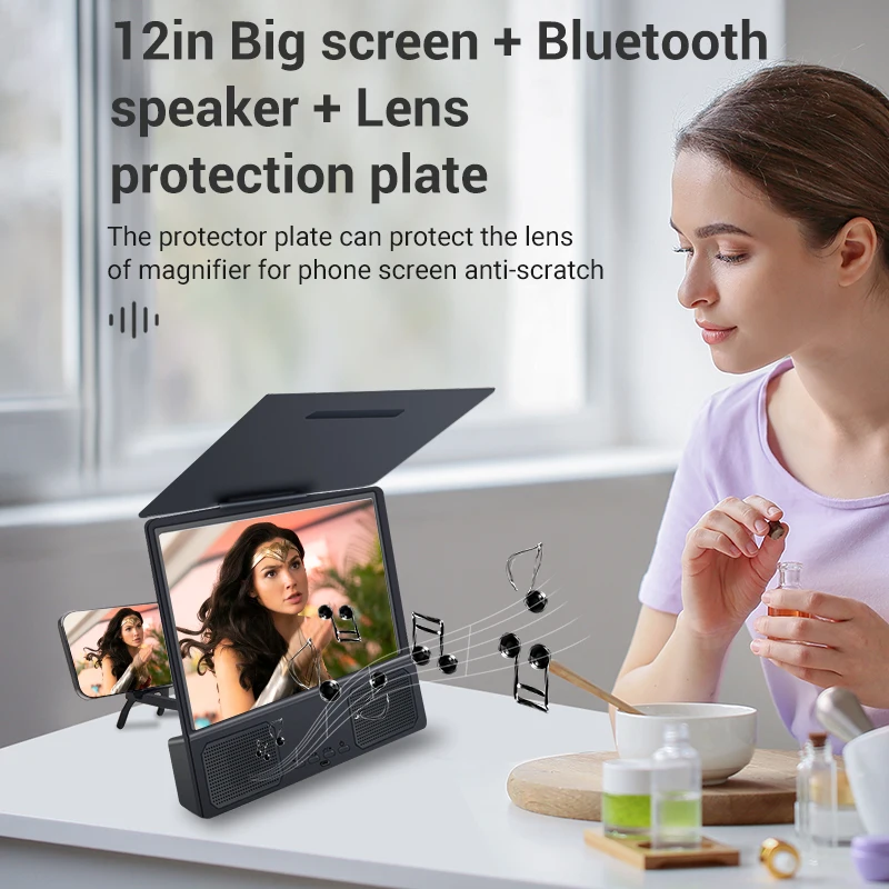 12 inch 3d mobile phone screen magnifier bluetooth speaker hd surround sound movie amplifier for iphone 11 xiaomi eyes protectio free global shipping