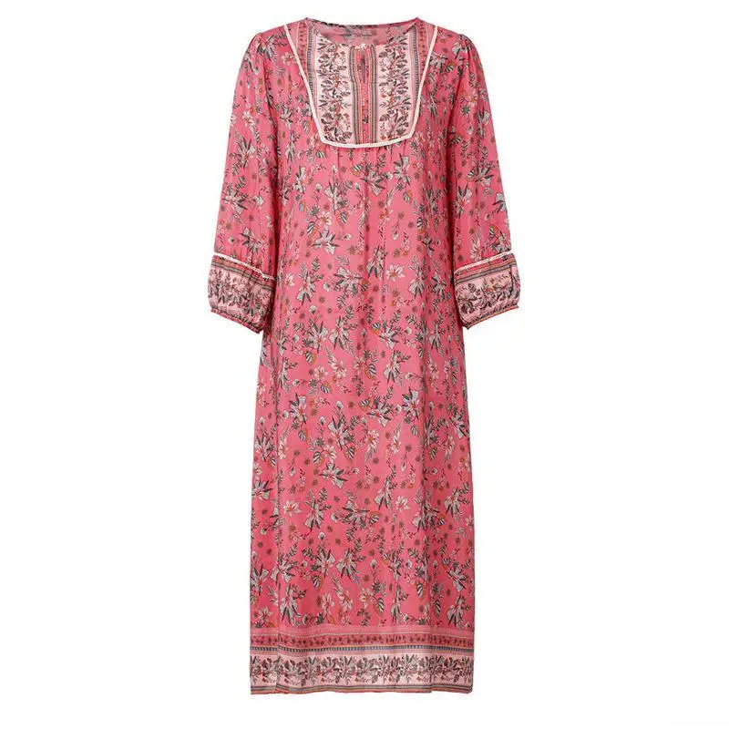 

Spring Loose Floral Dress Hangzhou Long Sleeve Silk Printed Dress Women's Middle Length Mulberry Silk 2021 New