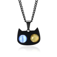 boeycjr lovely two tone eys cat titanium necklacependant fashion jewelry hiphop punk necklace for men or women