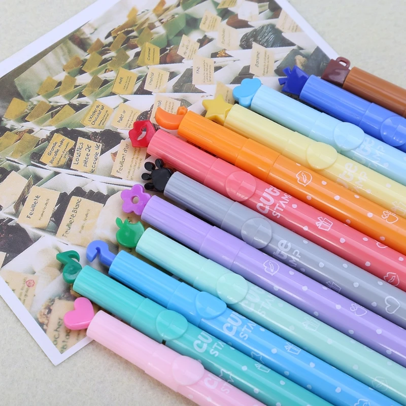 3Pcs School Supplies Creative Cute Colorful Kawaii Stamp Highlighter Marker Pen R9JA | Канцтовары для офиса и дома
