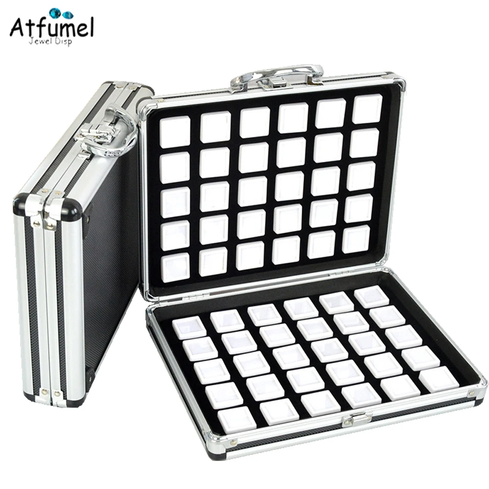 Metal Diamond Jewelry Packaging Carry Case With Gemstone Display Box Jewelry Storage Organizer Stone Display Box Gem Ring Box