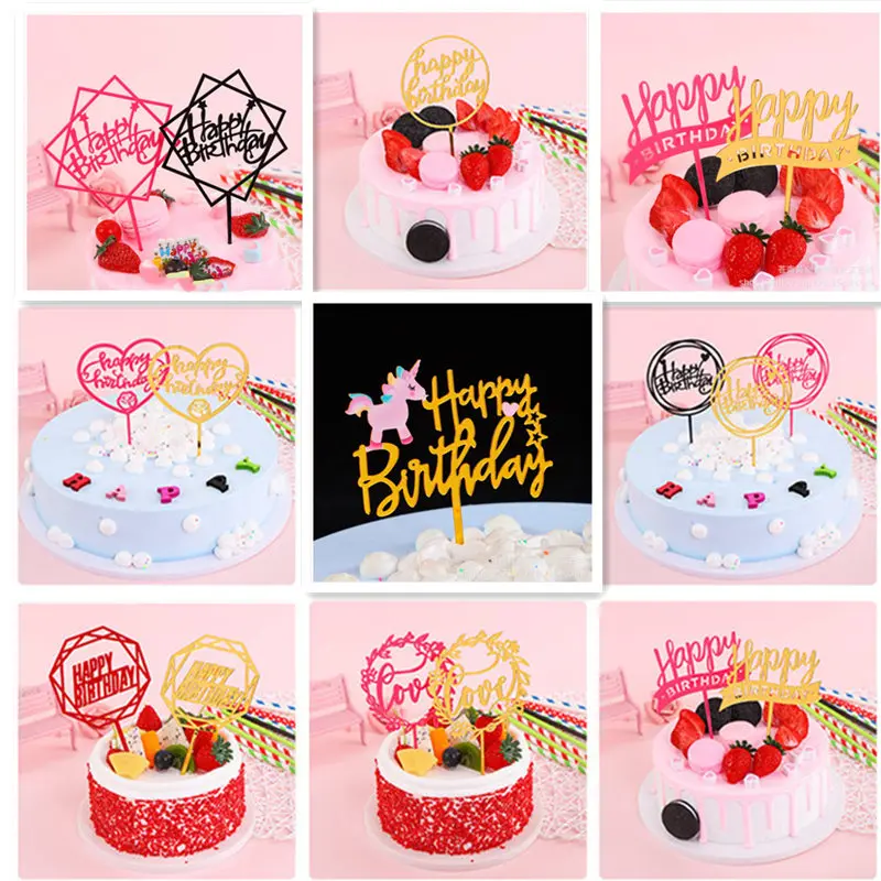 Разнообразные акриловые зернистые розовые золотые украшения для дня рождения